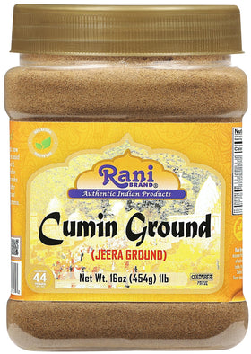 Rani Cumin Powder jar close-up shows authentic Indian spice aroma for flavorful meals.