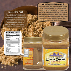 Rani Cumin Powder origin India front view highlights authentic packaging.