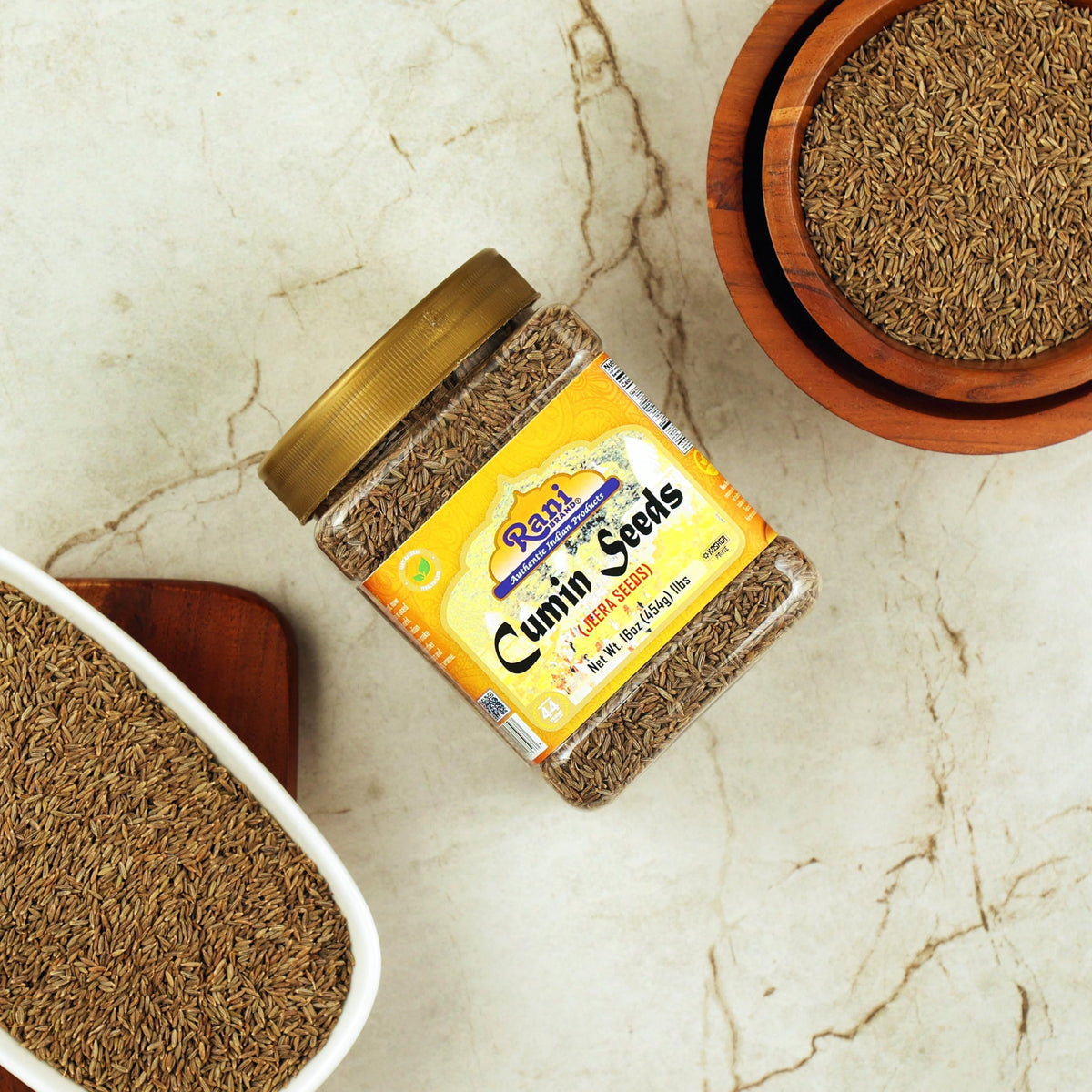 Rani Cumin Seeds Whole Jar Label Closeup premium non-GMO kosher certification visible