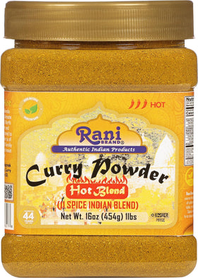 Rani Curry Powder Hot 11-Spice blend in 16oz jar for authentic flavor