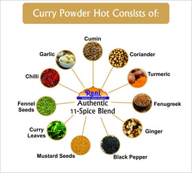 Rani brand label close-up on hot curry powder jar highlighting natural ingredients