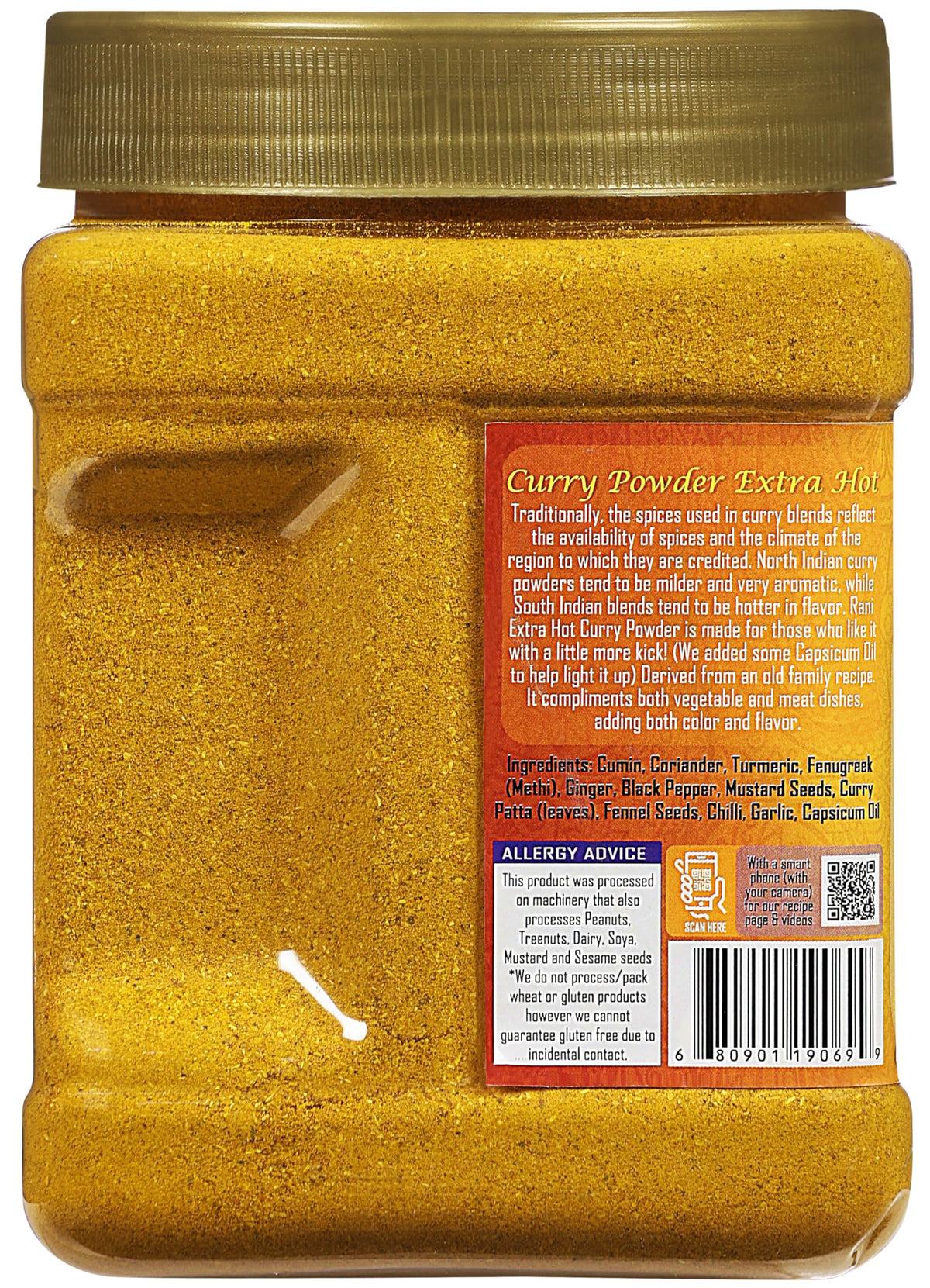 Rani curry powder in open packaging emphasizes jar design and convenience.