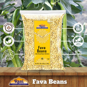 Rani Fava beans kosher-certified packaging on display.