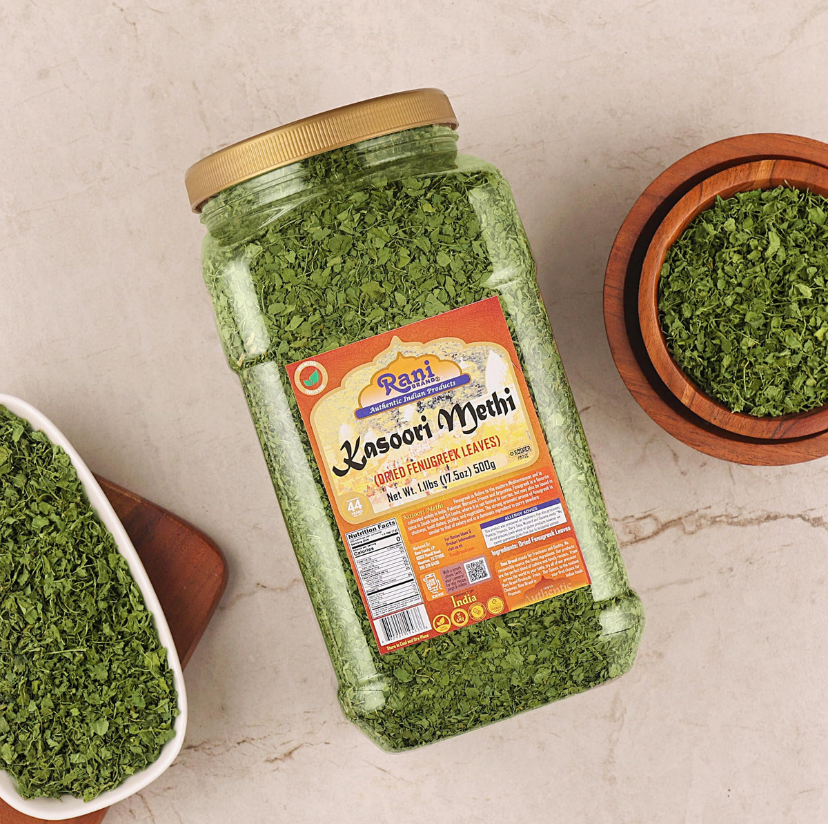 Kasoori Methi jar seal close-up preserves freshness for cooking.