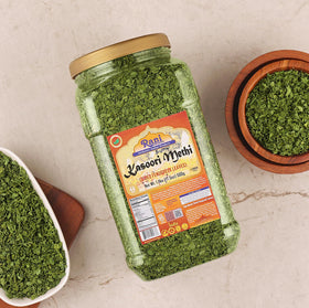 Kasoori Methi jar seal close-up preserves freshness for cooking.