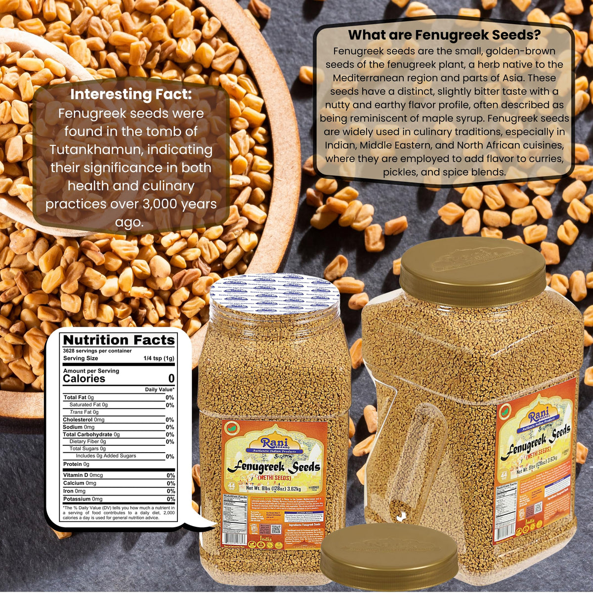 Rani Fenugreek seeds closeup texture for curry tempering aroma