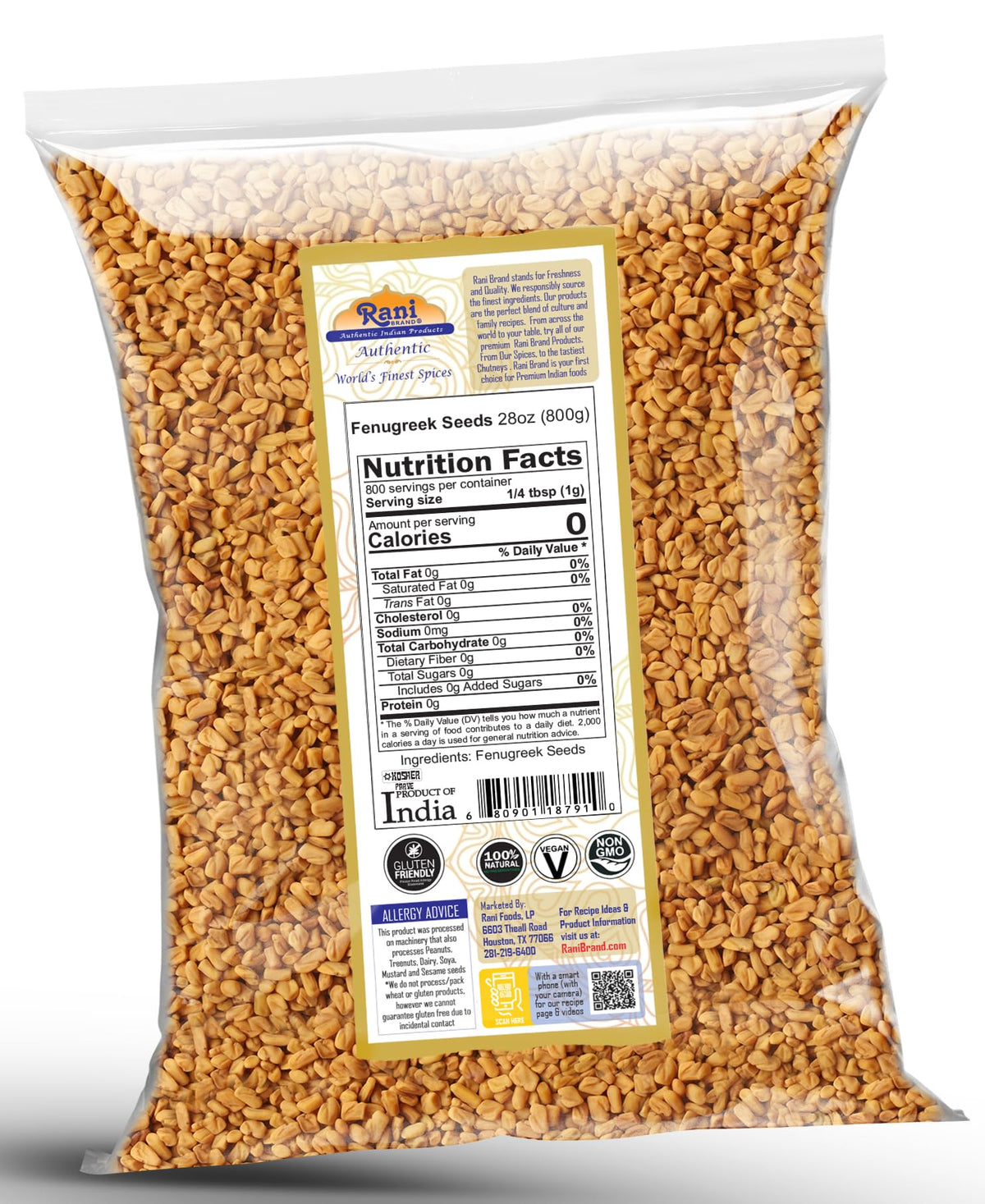 Rani fenugreek seeds measured for precise seasoning in recipes.
