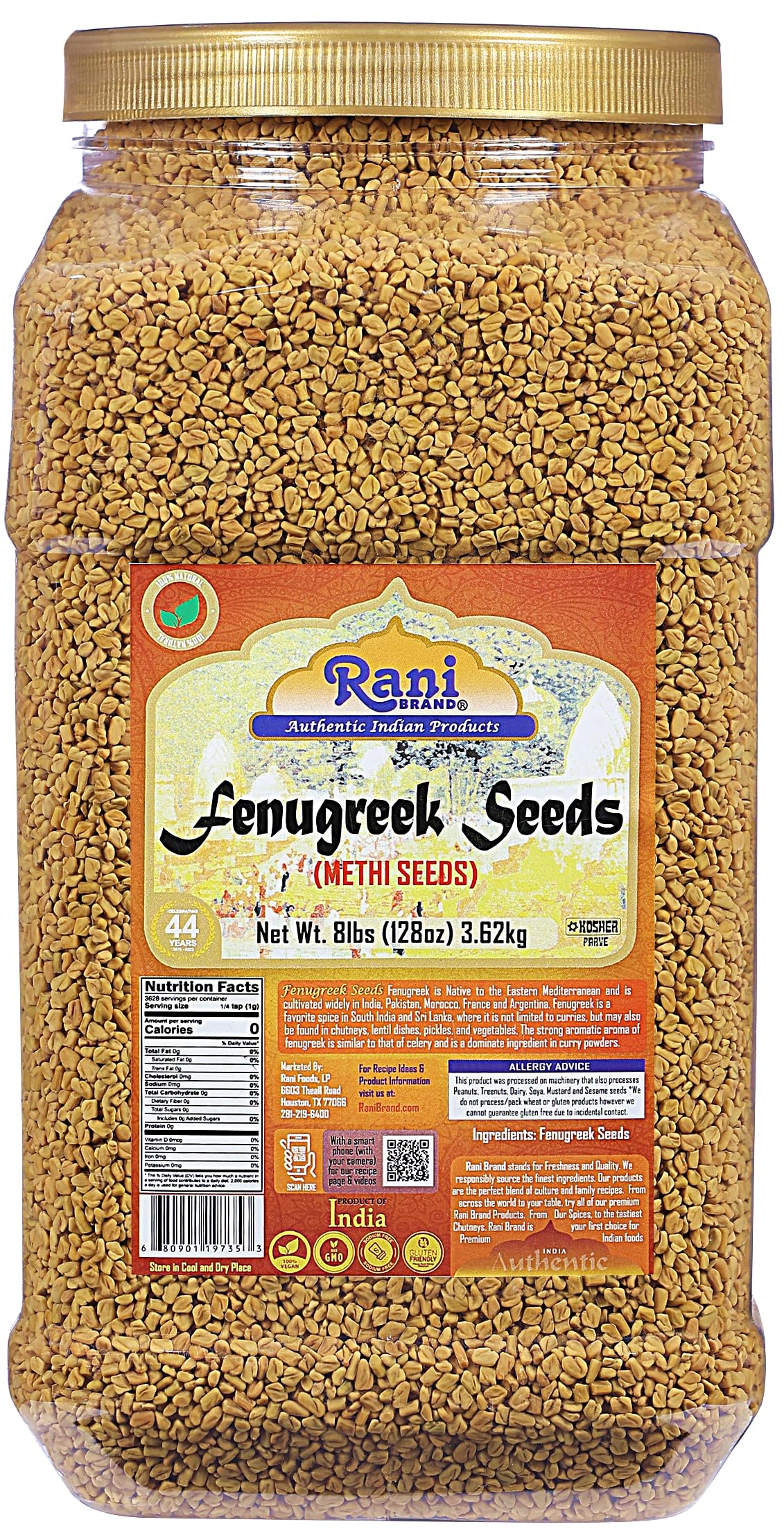Rani Fenugreek seeds whole in bulk jar for authentic Indian flavor