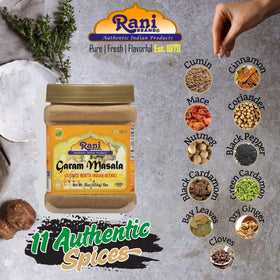 Rani Garam Masala jar closeup with aromatic spice colors