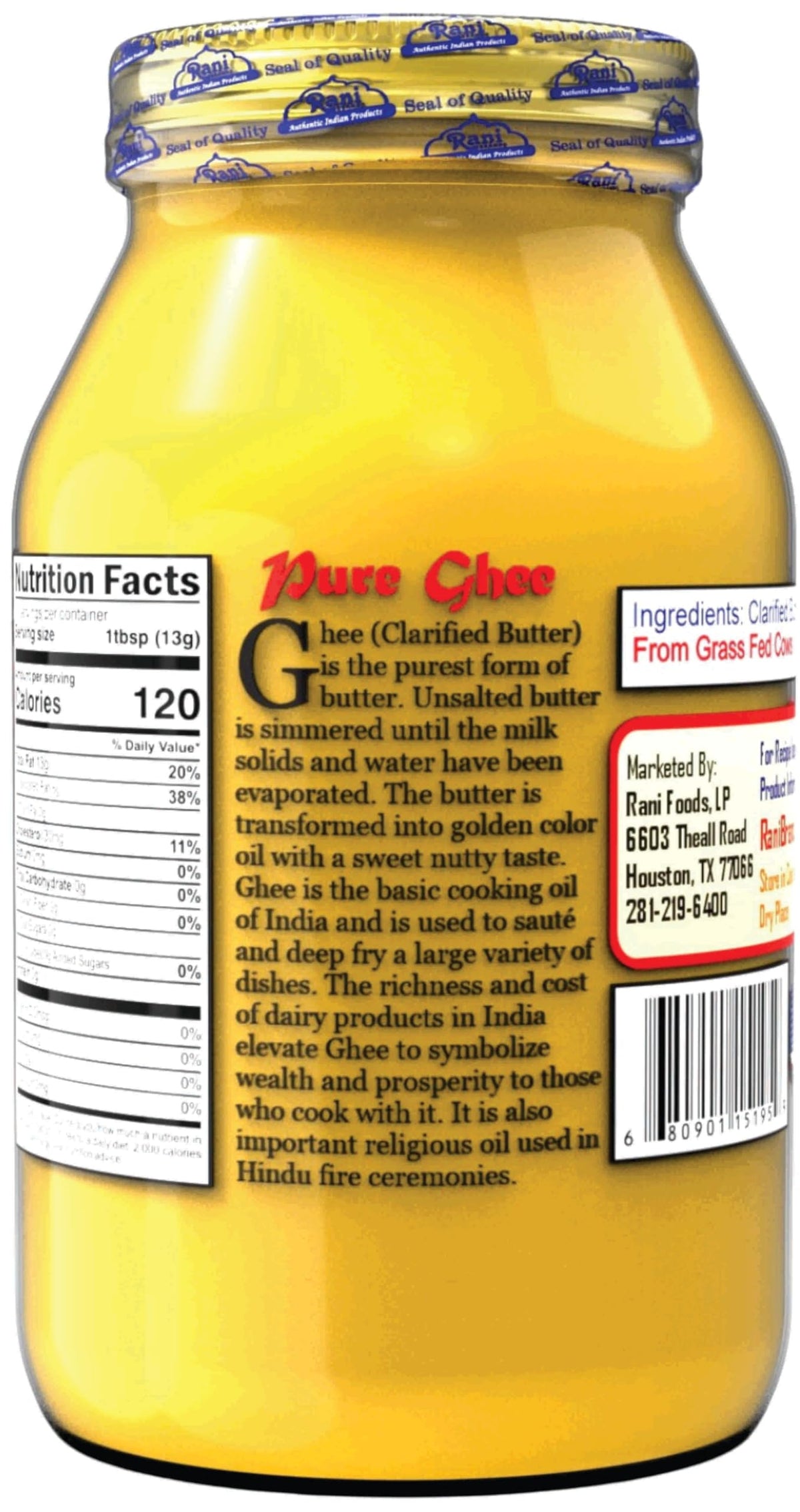 Rani Ghee sourced from grass-fed cows for natural richness.