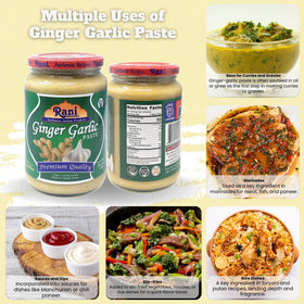 Close-up of Rani Ginger Garlic Paste label highlighting vegan and gluten-free attributes.