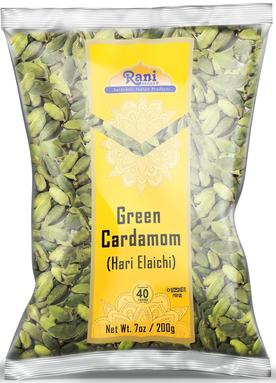 Rani Green Cardamom Pods Hari Elachi in 7oz bag deliver rich aroma and flavor.