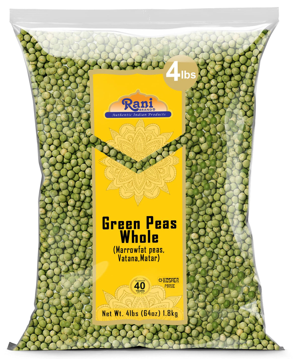 Rani Green Peas Whole bulk 64oz, ideal for hearty soups and stews.