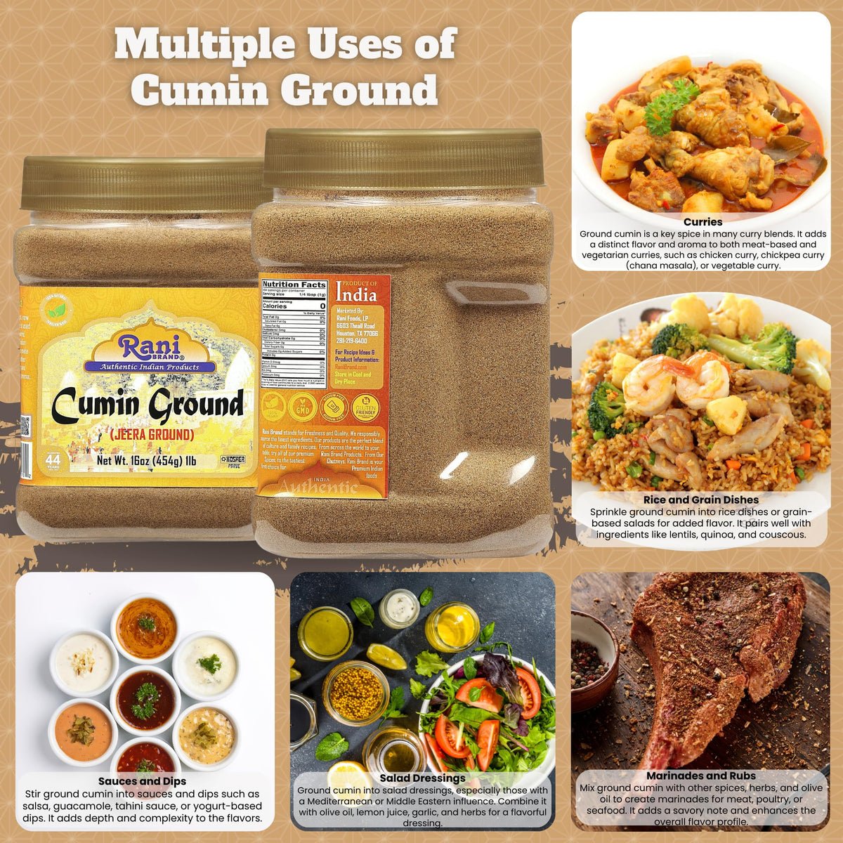 Rani Jeera powder scoop image highlights convenient daily cooking.