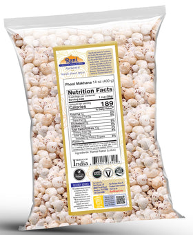Rani jumbo phool makhana non-GMO badge signals product integrity.