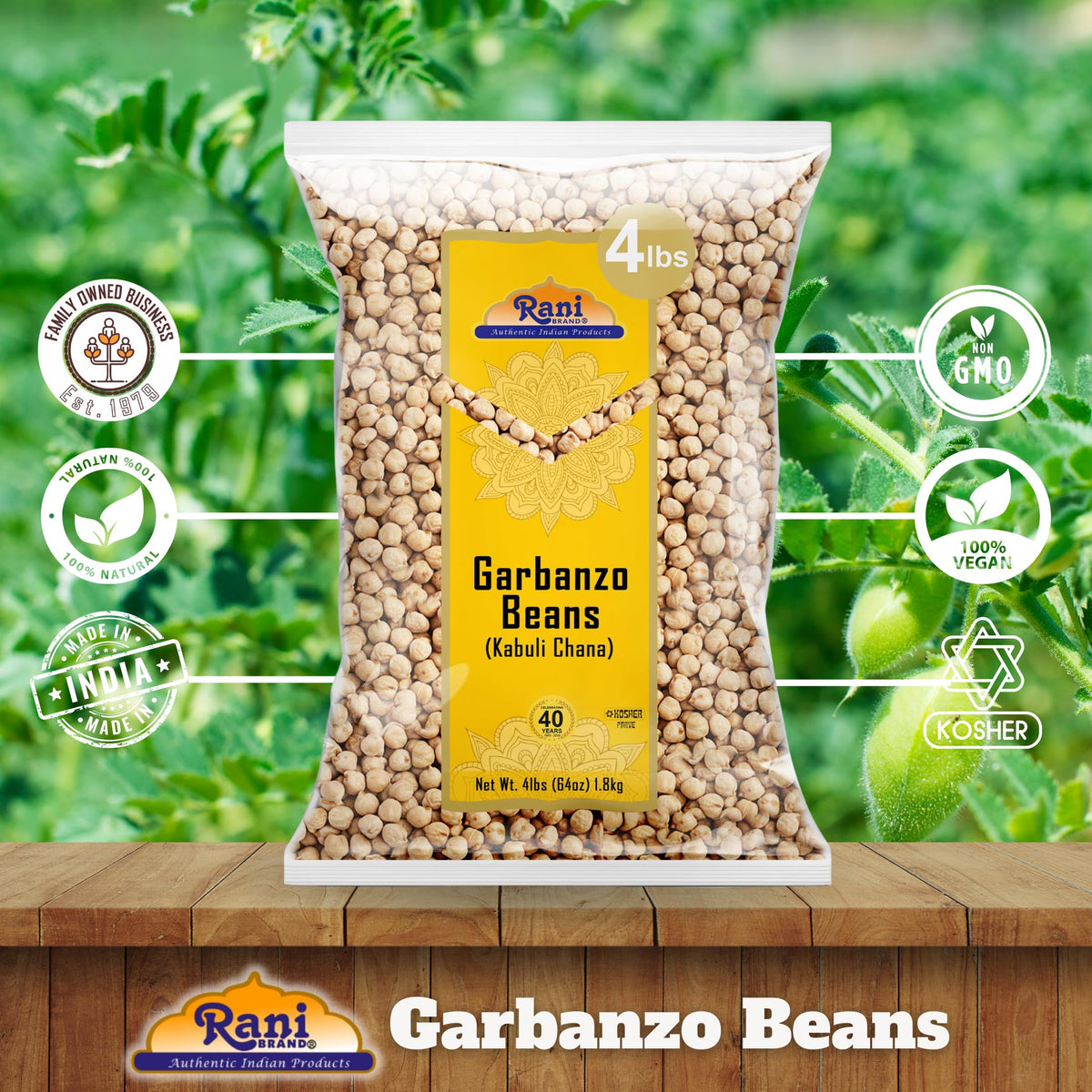 Rani Kabuli Chana display of premium pulses for pantry staples.