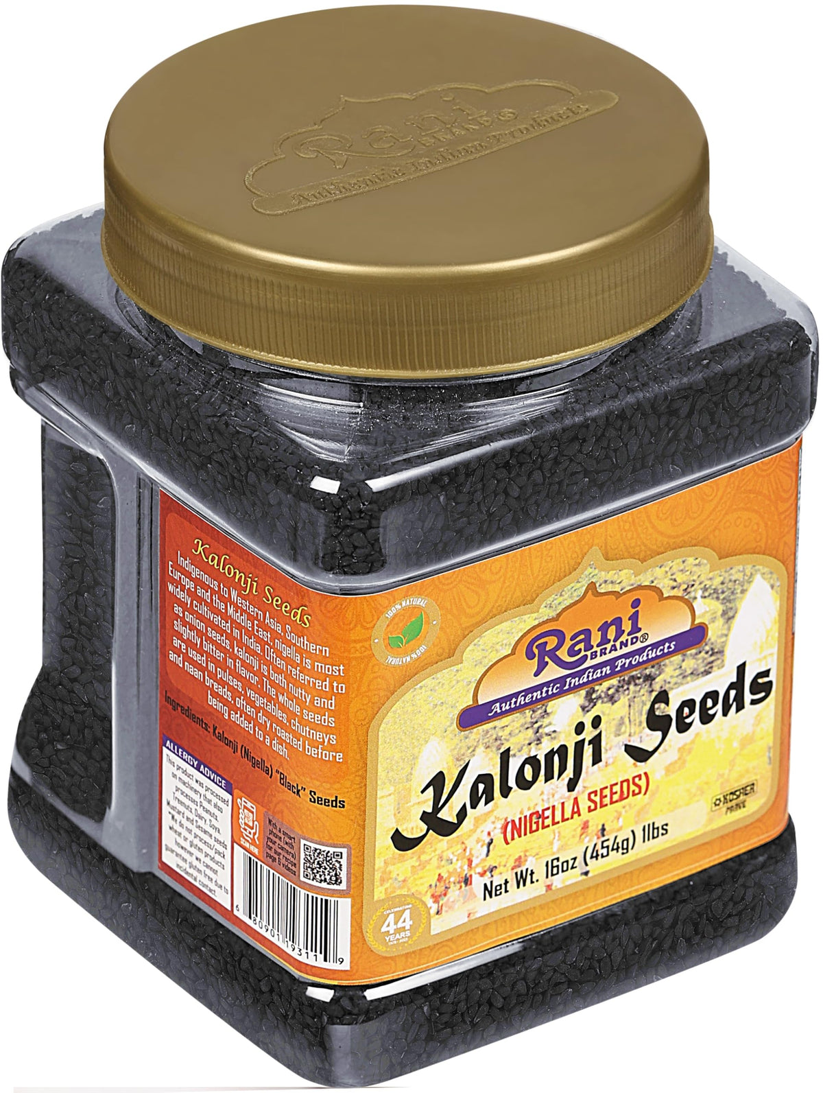 Rani Kalonji seeds gluten-free and non-GMO features highlighted