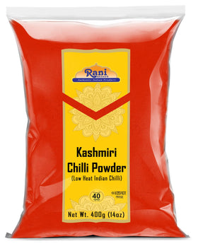 Rani Kashmiri Chilli Powder bottle close-up showing vibrant color for curries