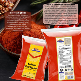 Rani Kashmiri Chilli Powder container on kitchen counter for authentic Indian cooking