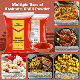 Rani Kashmiri Chilli Powder jar reveals seedless grind texture and mild heat