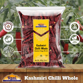Rani Kashmiri Chilli Whole plastic bag packaging for easy kitchen storage.