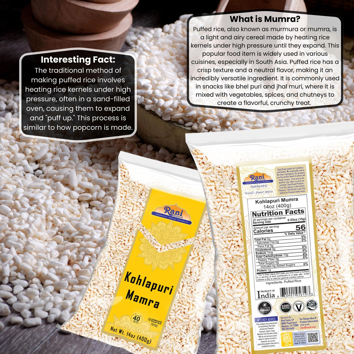 Rani Kohlapuri Mumra added to bhel puri for extra crunch.
