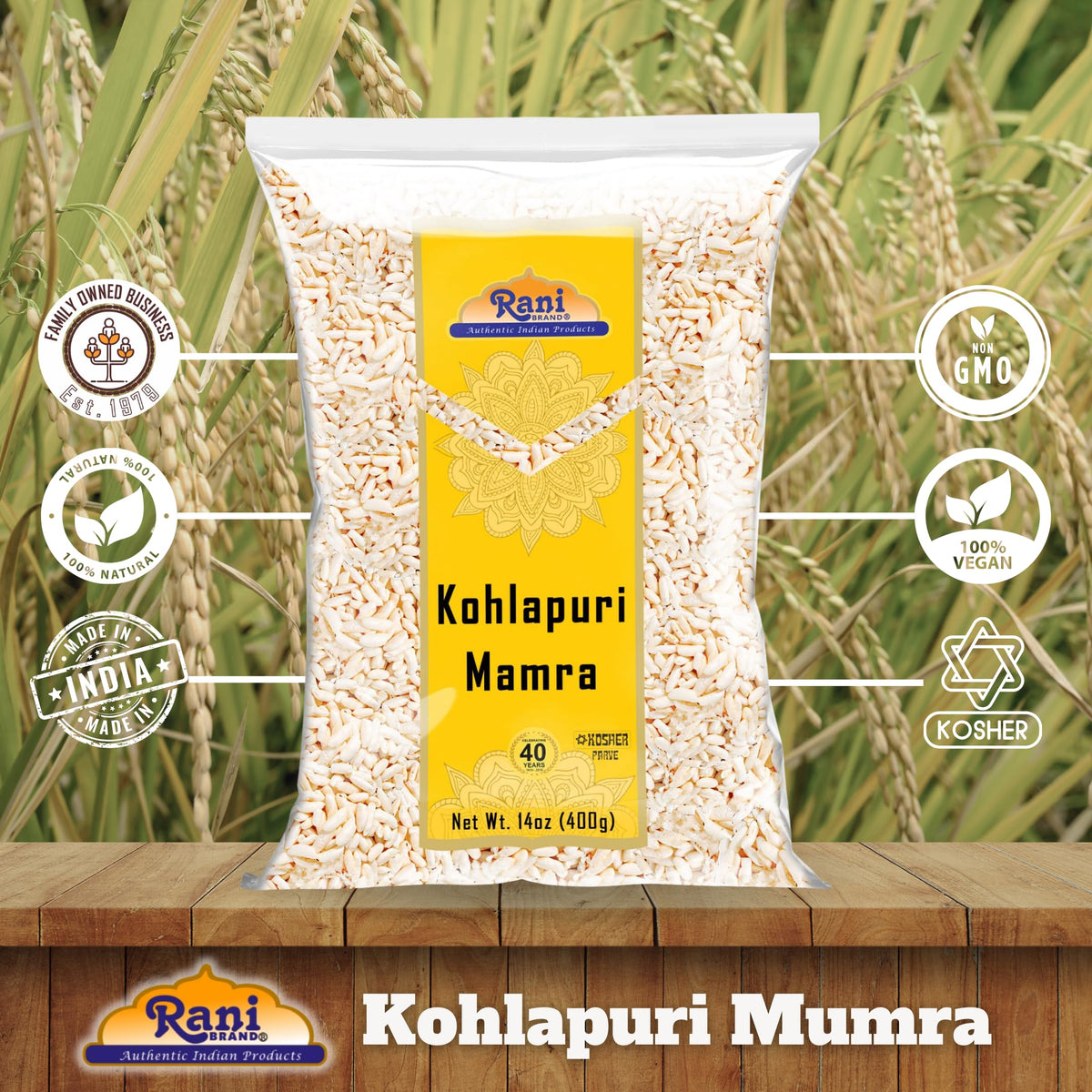 Rani Kohlapuri Mumra served with yogurt and chutney, vegan-friendly crunch.