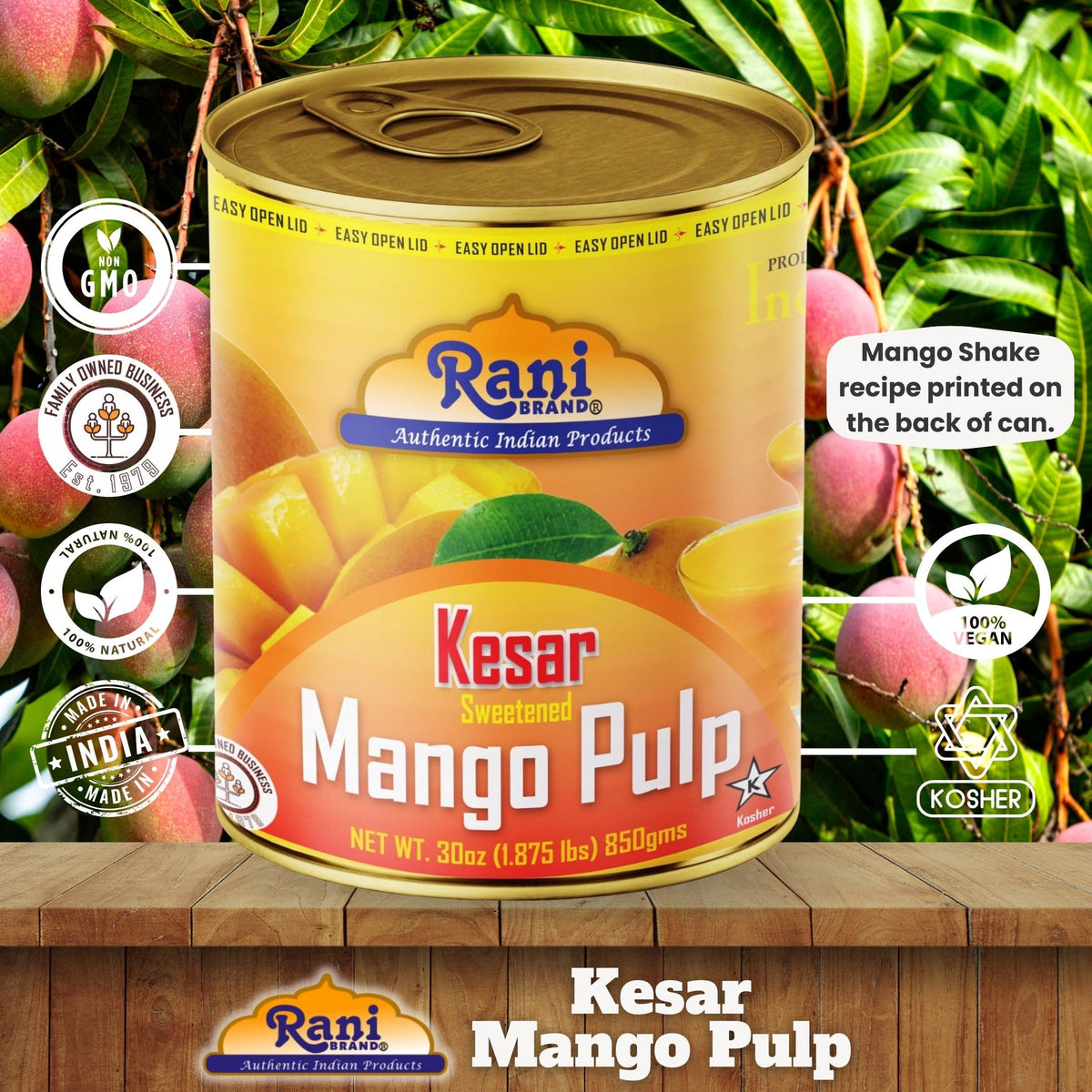 Rani Mango Pulp Puree in a glass for creamy lassi