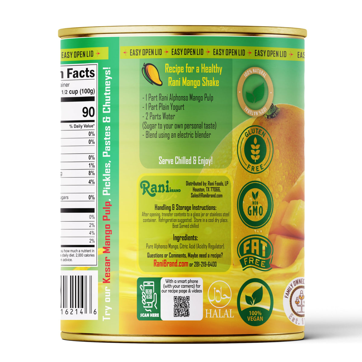Rani Mango Pulp Puree packaging showcasing authentic Indian origin