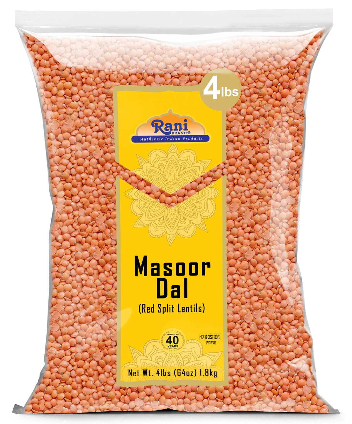 Rani Masoor Dal bulk 64oz packfront for pantry storage and easy meal prep.