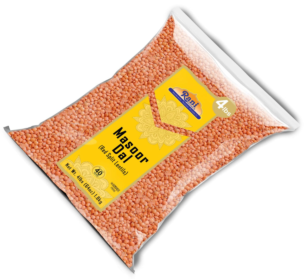 Rani Masoor Dal packaging shows 4lb net weight for bulk use.