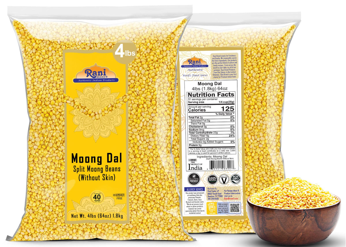 Kosher-certified Rani Moong Dal label signaling quality.