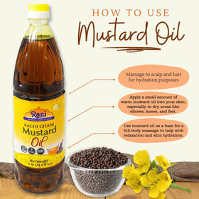 Rani Brand mustard oil massage scene suggests traditional wellness practice.