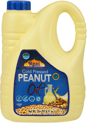 Rani Peanut Oil 2L bottle shown, ideal for high-heat cooking and crisp textures.