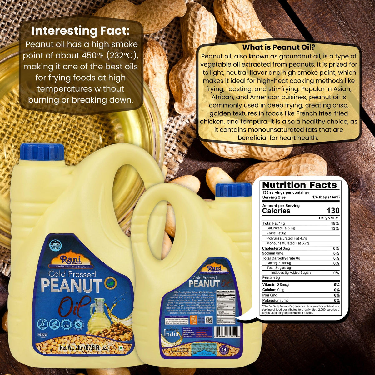 Rani Peanut Oil for massage, a light, nourishing oil for skin and muscles.