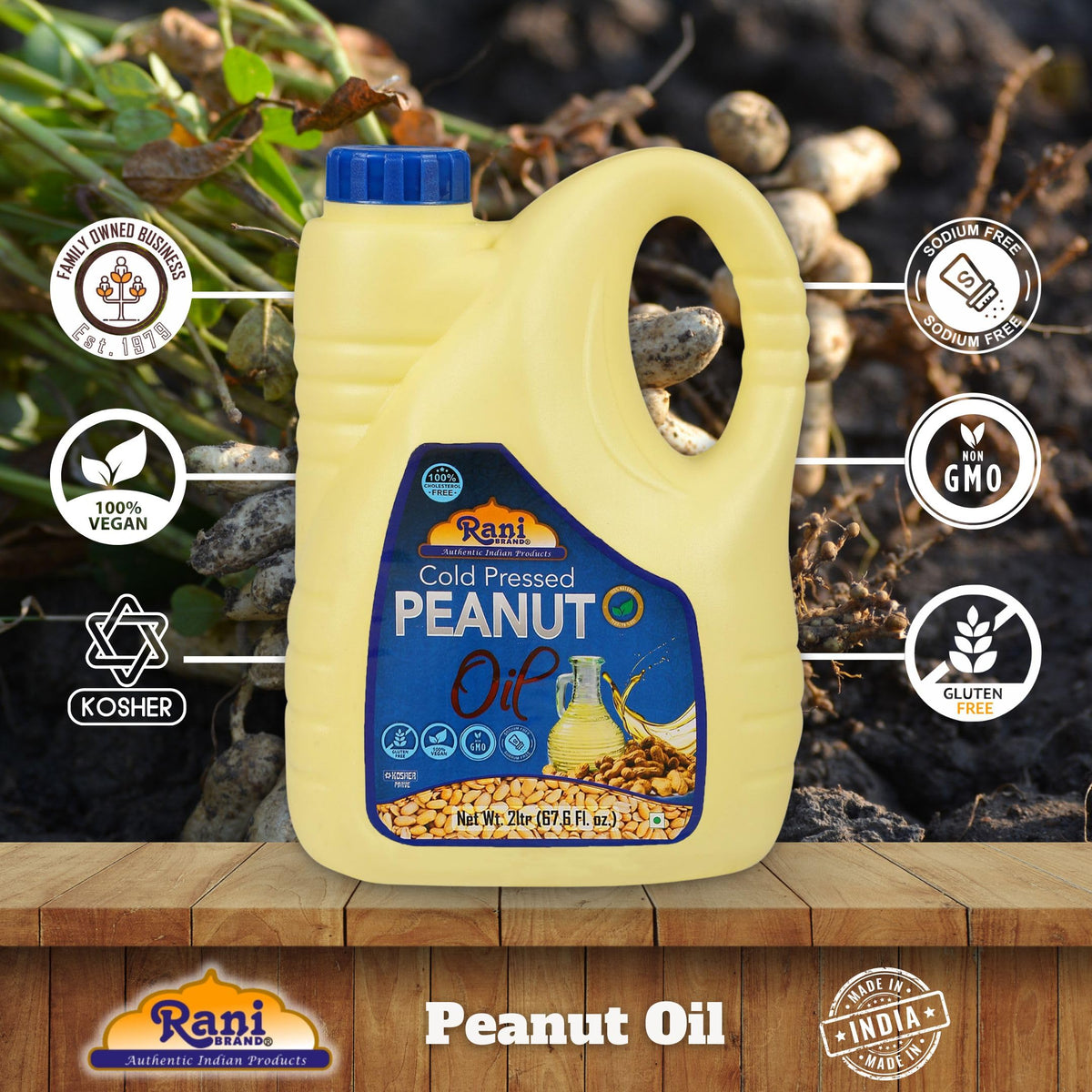 Rani Peanut Oil high-heat cooking use, boosts flavor with a mild, nutty profile.
