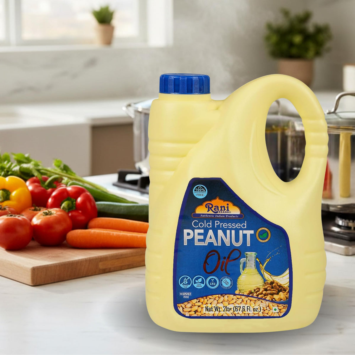 Rani Peanut Oil pour, ready for sautéing with a mild nutty aroma.
