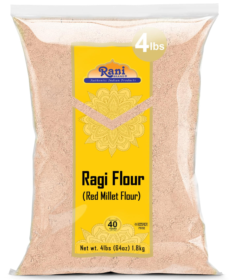 Rani Brand Ragi flour bag front view highlighting bulk 4 lb size for home baking