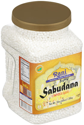 Rani Sabudana raw pearls on white background, versatile staple