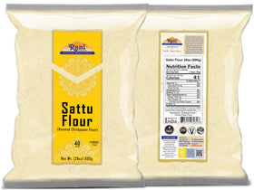 Rani Sattu nutrition label close-up, highlighting non-GMO and kosher notes
