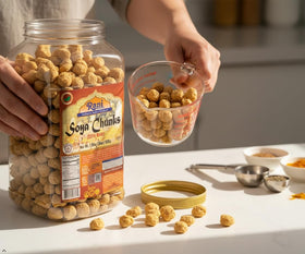 Gluten-friendly vegan protein option with Rani Soya Chunks Nuggets.