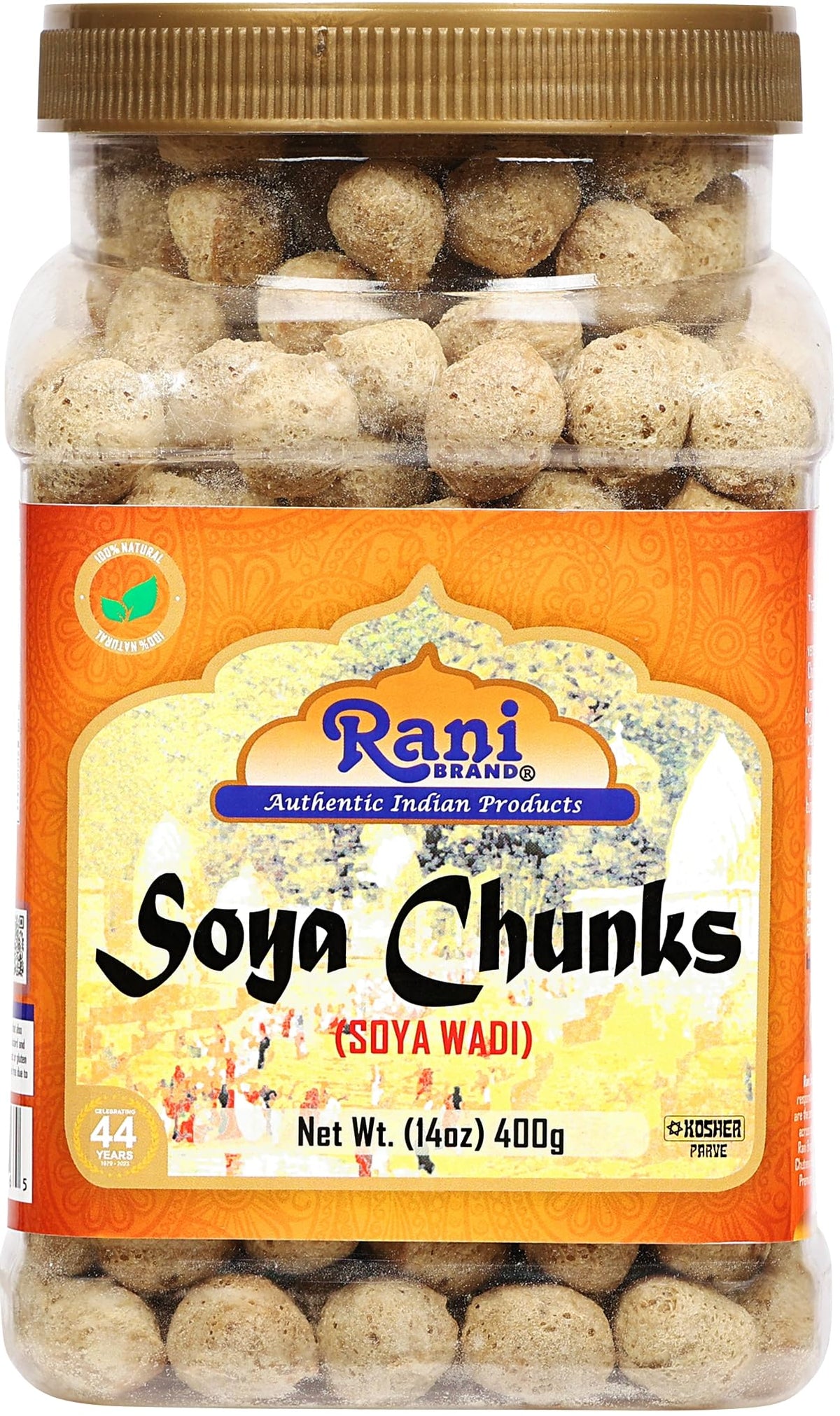Rani Soya Chunks Nuggets in a jar packaging for convenient storage and freshness.