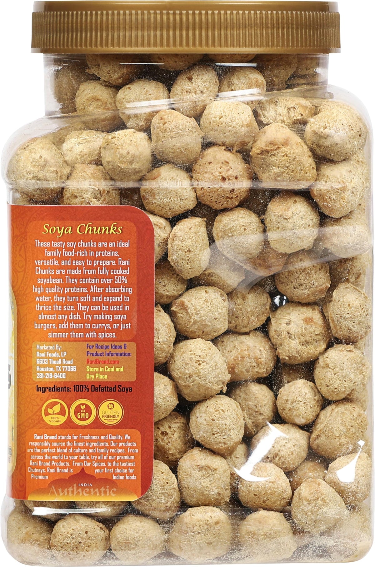 Kosher certification emblem on Rani Soya Chunks Nuggets packaging.