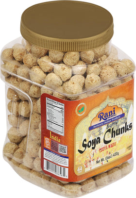 Non-GMO label shown on Rani Soya Chunks Nuggets packaging.