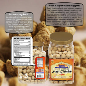 Raw soy chunks texture close-up from Rani for wholesome plant-based protein.