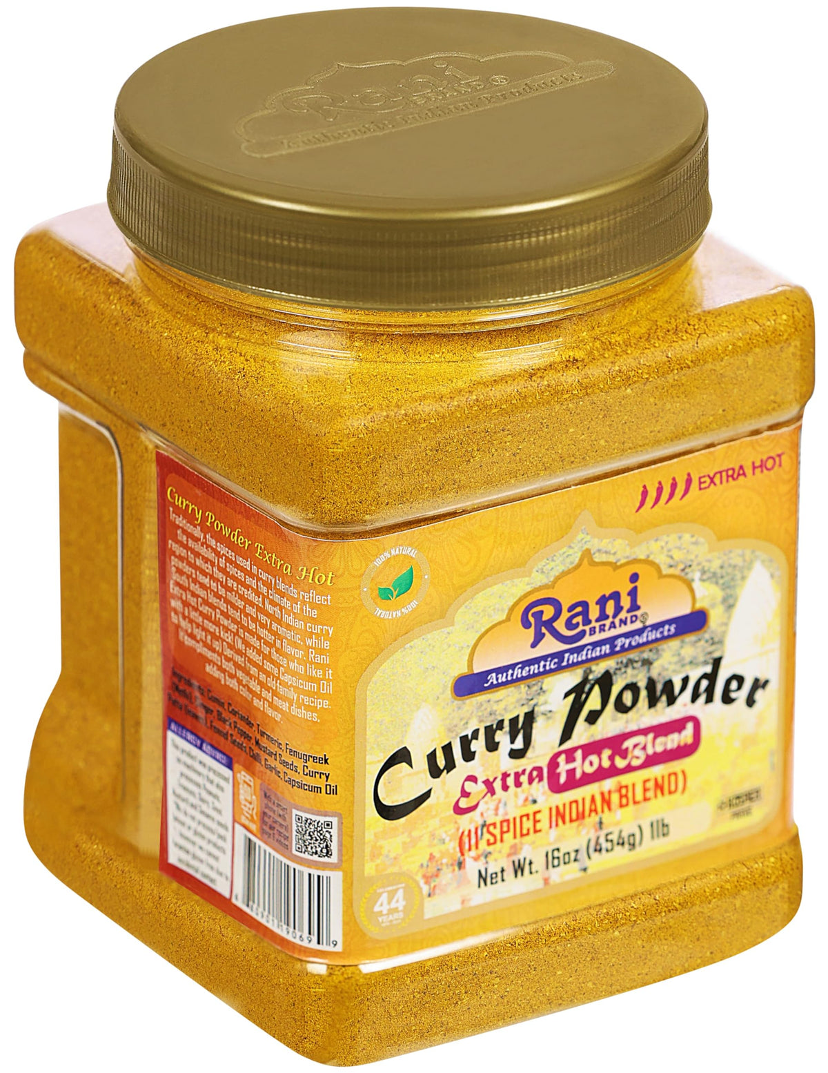 Rani spice jar beside fresh vegetables suggests versatile meal uses.