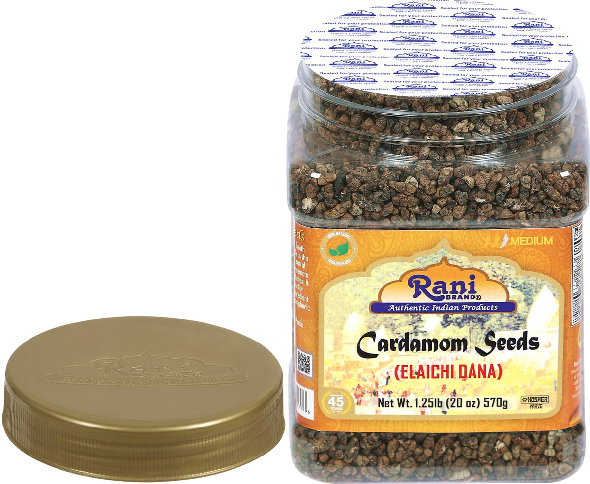 Rani Cardamom on spice rack signals everyday Indian kitchen essential.