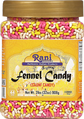 Rani Sugar Coated Fennel Candy jar front shows authentic mukhwas flavor for after-meal refreshment.