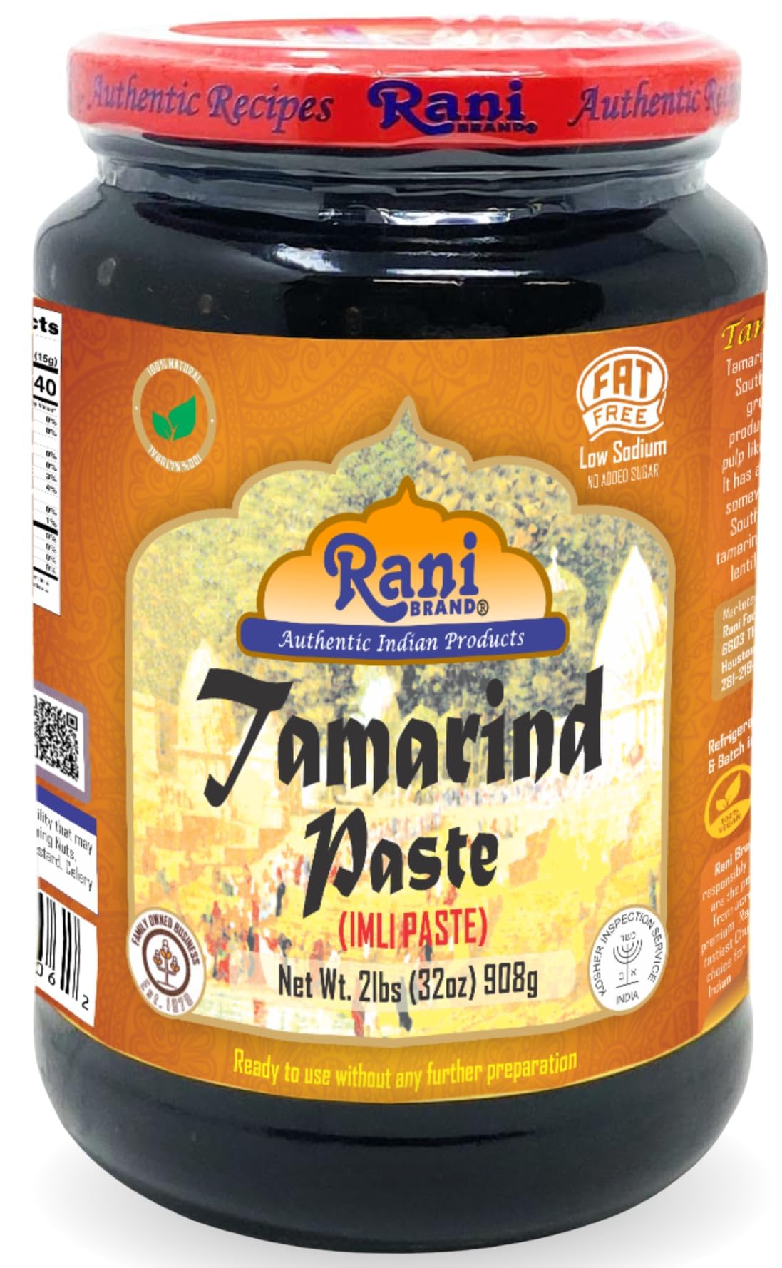 Rani tamarind paste bulk glass jar 32oz for easy storage and authentic flavor.