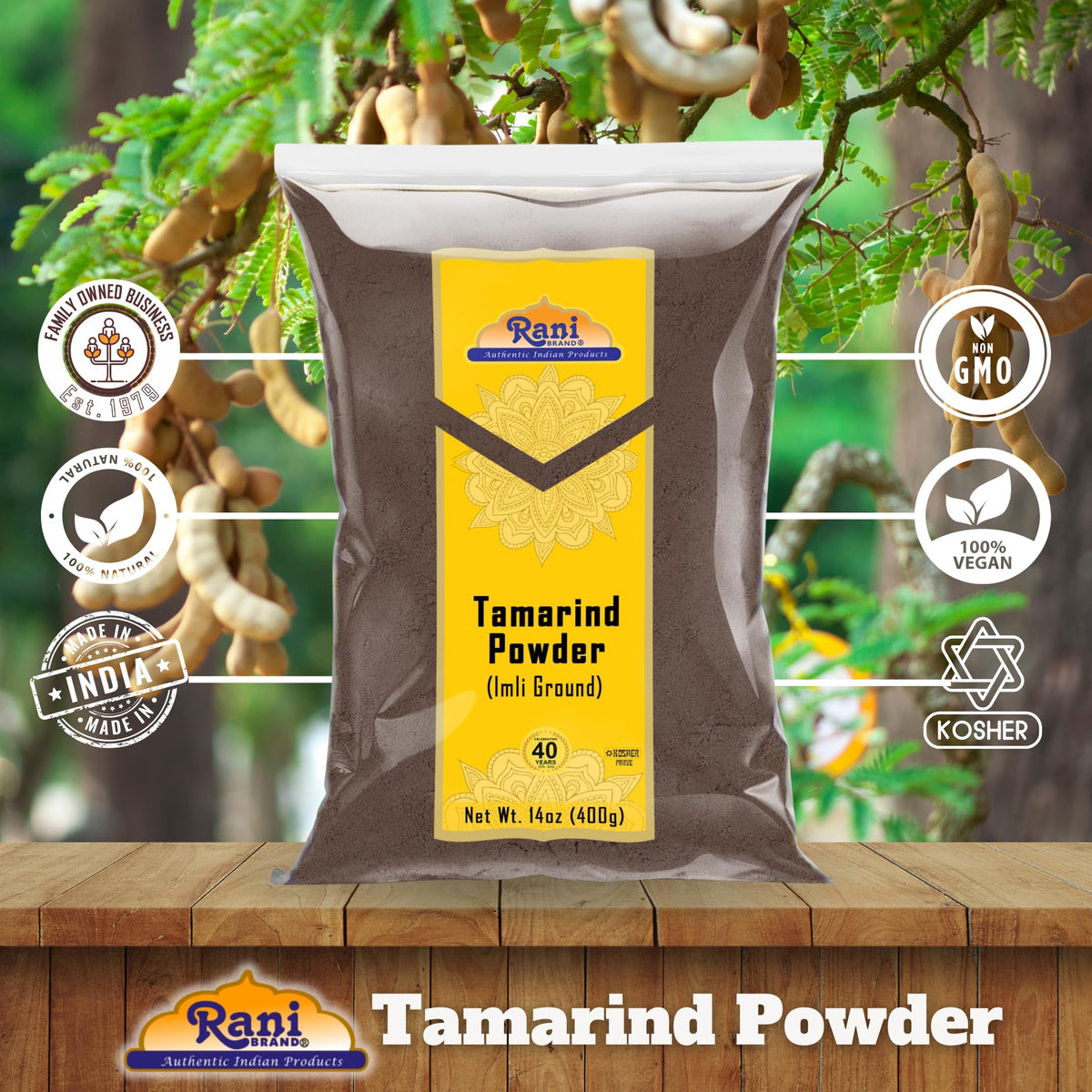 Rani Tamarind Powder with chutney mix showcases traditional Indian fusion options.